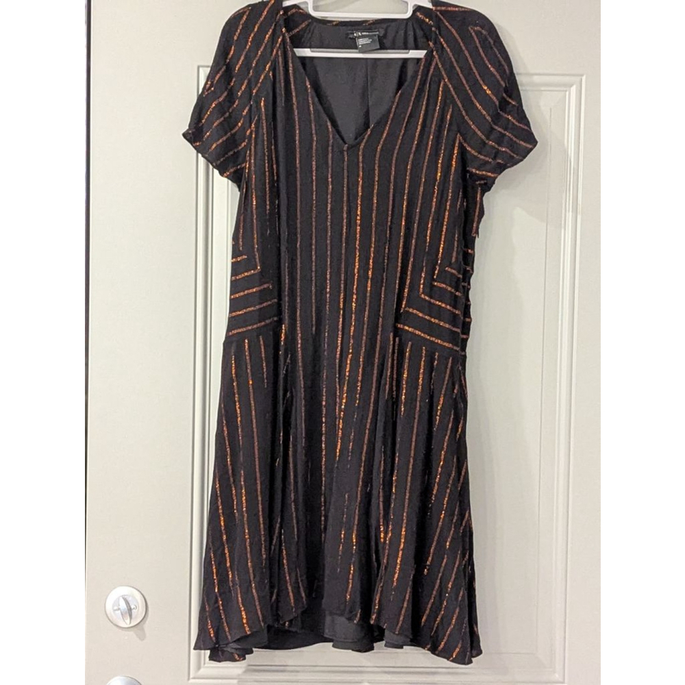 Women's Armani Exchange Black & Orange Striped Short Sleeve Dress Size 12 - Picture 2 of 9